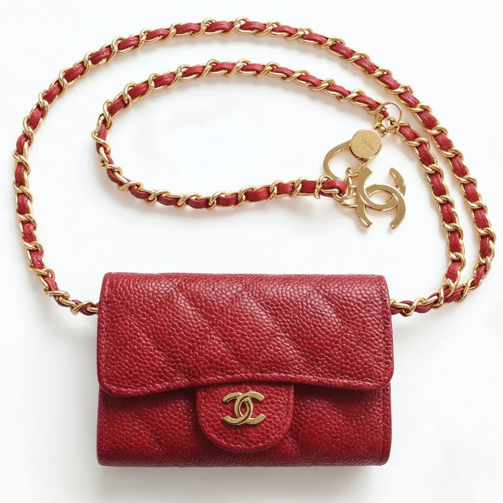 Mini sac CC en cuir rouge