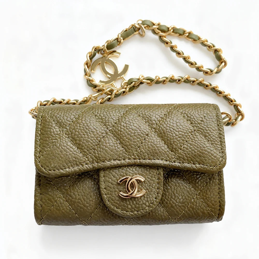 Mini sac CC en cuir kaki